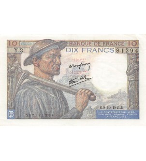 FRANCE, MINEUR - 10 FRANCS 09/10/1941 - SÉRIE Y.3 - TTB+ 2