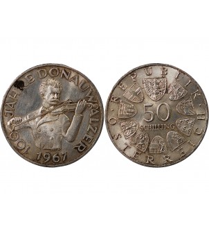 AUTRICHE - 50 SCHILLING ARGENT 1967 - LE DANUBE BLEU 2