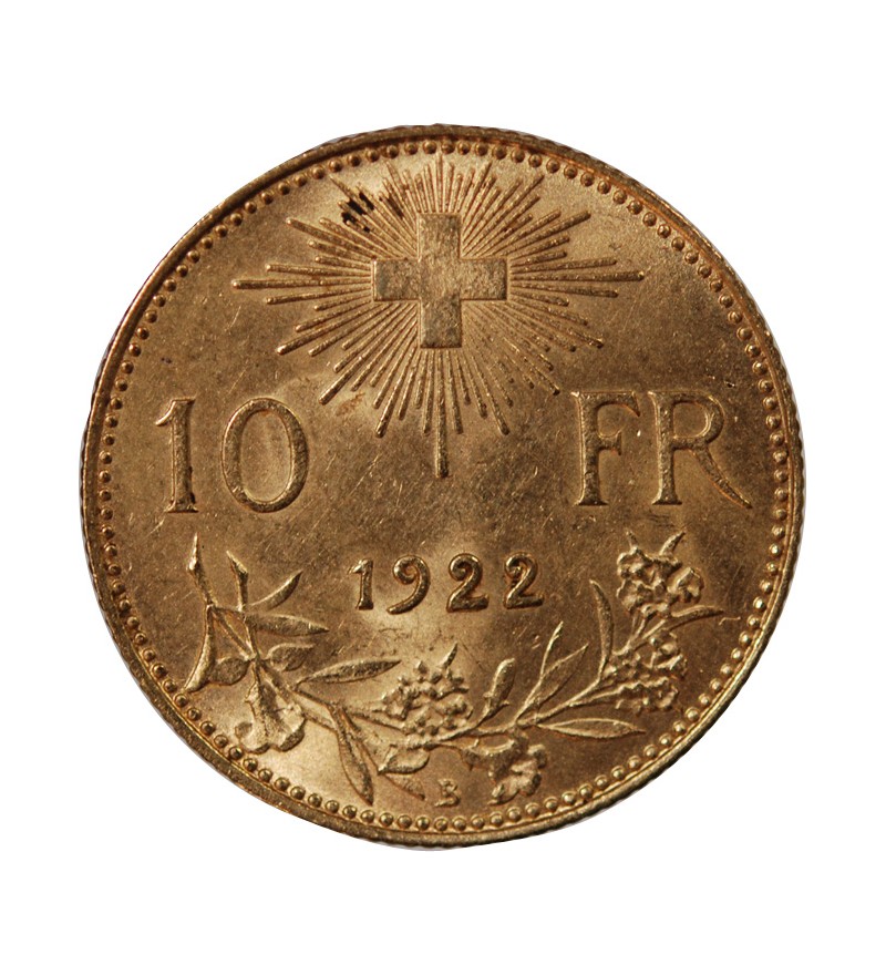 SUISSE, CONFEDERATION HELVETIQUE - 10 FRANCS OR 1922 B