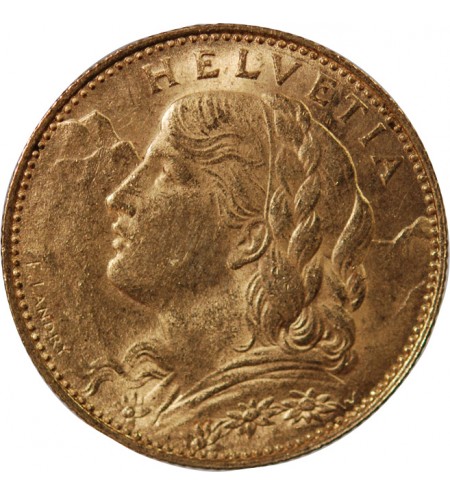 SUISSE, CONFEDERATION HELVETIQUE - 10 FRANCS OR 1922 B