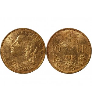 SUISSE, CONFEDERATION HELVETIQUE - 10 FRANCS OR 1915 B 2