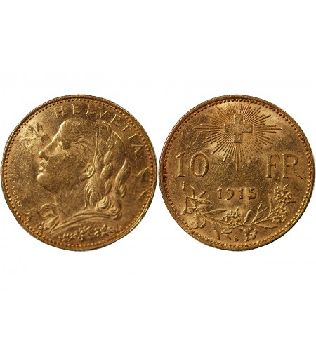 SUISSE, CONFEDERATION HELVETIQUE - 10 FRANCS OR 1915 B