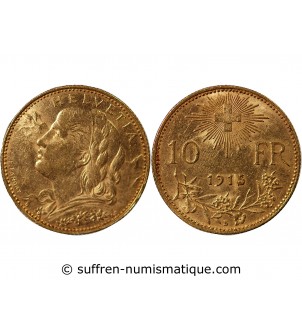 SUISSE, CONFEDERATION HELVETIQUE - 10 FRANCS OR 1915 B
