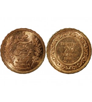TUNISIE, Protectorat Français, Ali III - 20 FRANCS OR 1901 2
