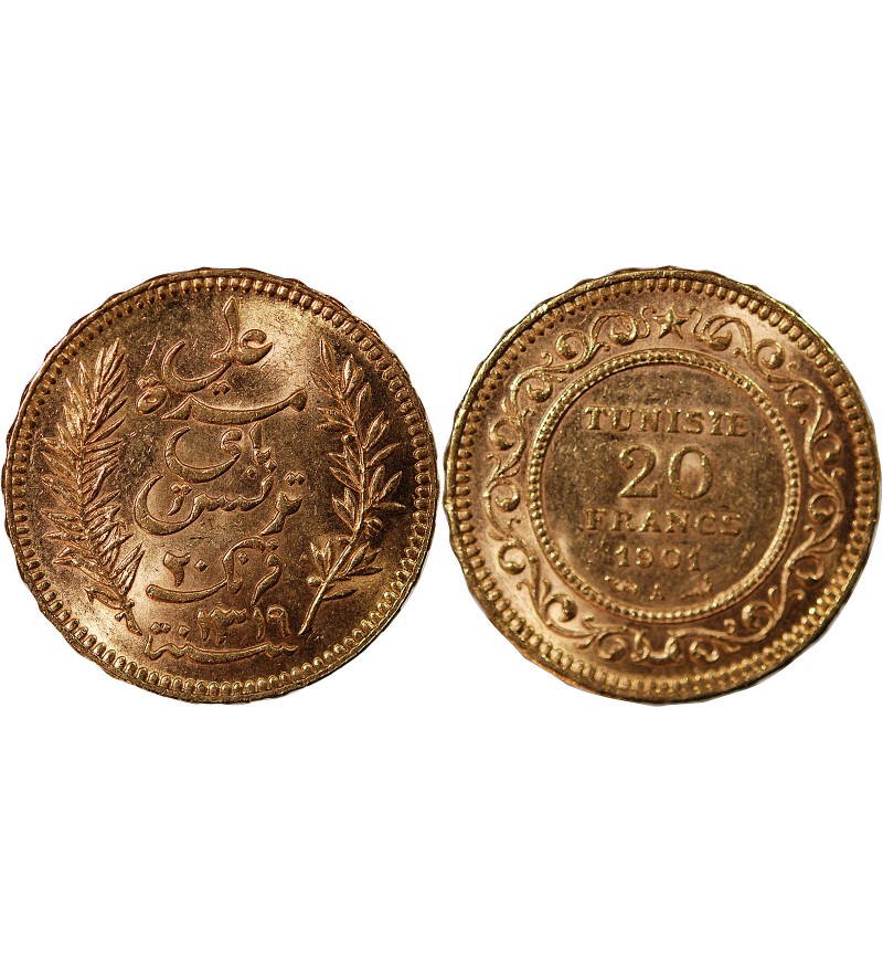 TUNISIE, Protectorat Français, Ali III - 20 FRANCS OR 1901