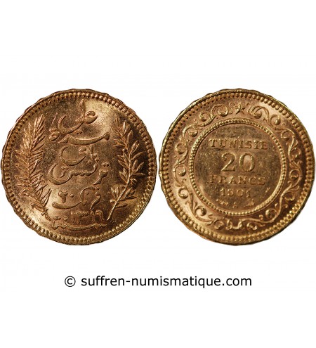 TUNISIE, Protectorat Français, Ali III - 20 FRANCS OR 1901
