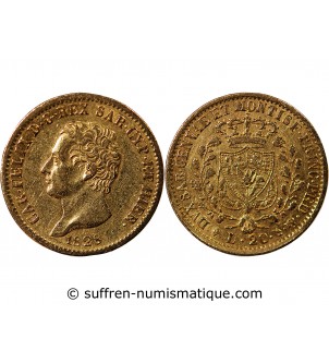 ITALIE, CHARLES FELIX﻿ - 20 LIRE OR 1828 TURIN
