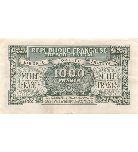 TRÉSOR CENTRAL, MARIANNE - 1000 FRANCS 1945 SÉRIE A - TTB+