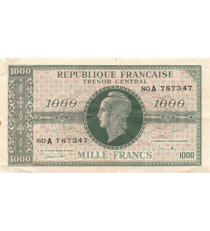 TRÉSOR CENTRAL, MARIANNE - 1000 FRANCS 1945 SÉRIE A - TTB
