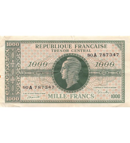 TRÉSOR CENTRAL, MARIANNE - 1000 FRANCS 1945 SÉRIE A - TTB