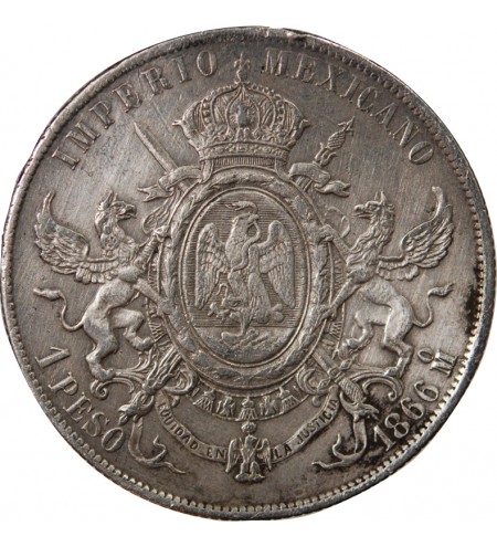 MEXIQUE, MAXIMILIEN - PESO ARGENT 1866 Mo MEXICO