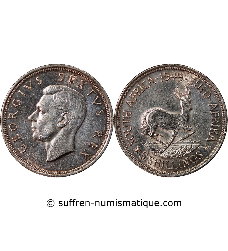 AFRIQUE DU SUD, GEORGES VI - 5 SHILLINGS ARGENT 1949