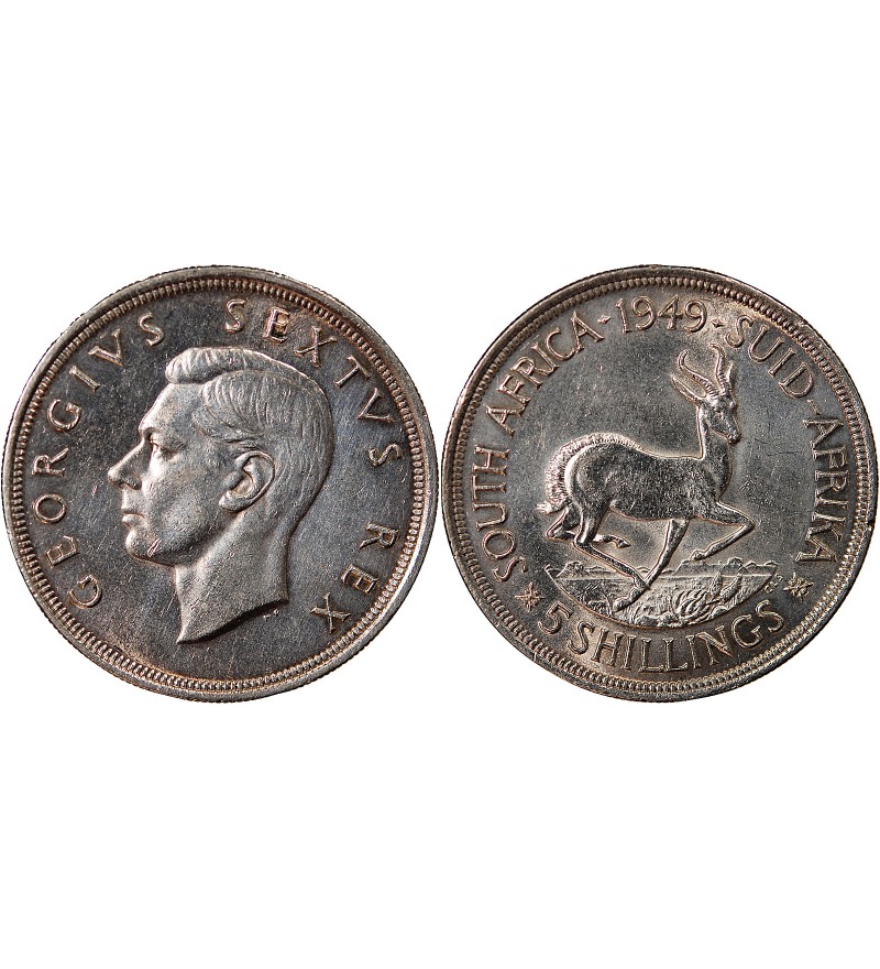 AFRIQUE DU SUD, GEORGES VI - 5 SHILLINGS ARGENT 1949