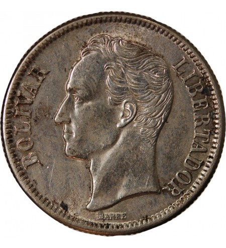 VENEZUELA, SIMON BOLIVAR - 2 BOLIVARS ARGENT 1945