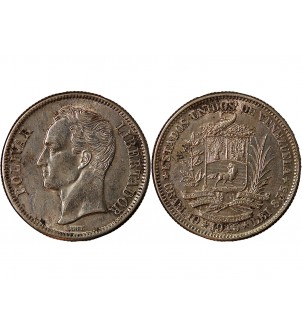 VENEZUELA, SIMON BOLIVAR - 2 BOLIVARS ARGENT 1945 2