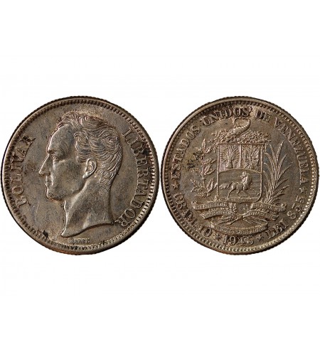 VENEZUELA, SIMON BOLIVAR - 2 BOLIVARS ARGENT 1945