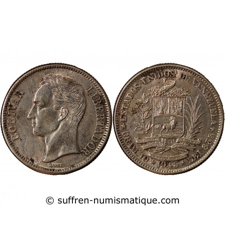 VENEZUELA, SIMON BOLIVAR - 2 BOLIVARS ARGENT 1945