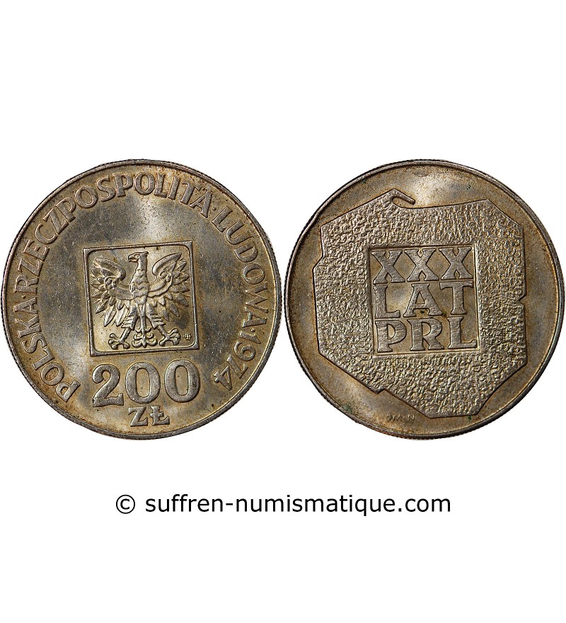 POLOGNE, 30e ANNIVERSAIRE DU PRL - 200 ZLOTYCH ARGENT 1974
