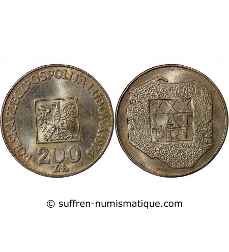 POLOGNE, 30e ANNIVERSAIRE DU PRL - 200 ZLOTYCH ARGENT 1974