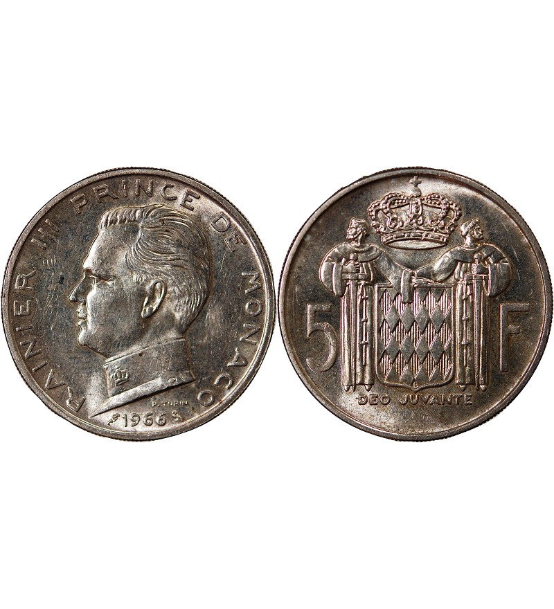 MONACO, RAINIER III - 5 FRANCS ARGENT 1966