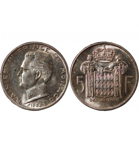 MONACO, RAINIER III - 5 FRANCS ARGENT 1966