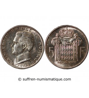 MONACO, RAINIER III - 5 FRANCS ARGENT 1966