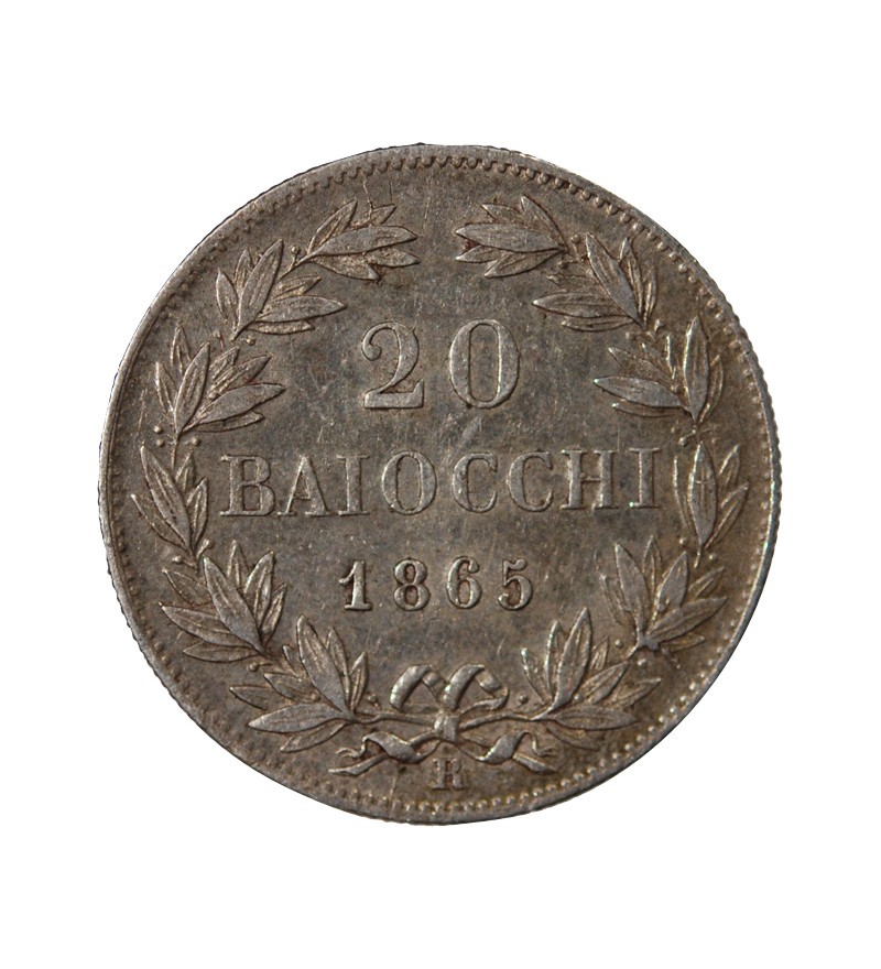 Vatican Pie IX 20 baiocchi Argent 1865 R Rome