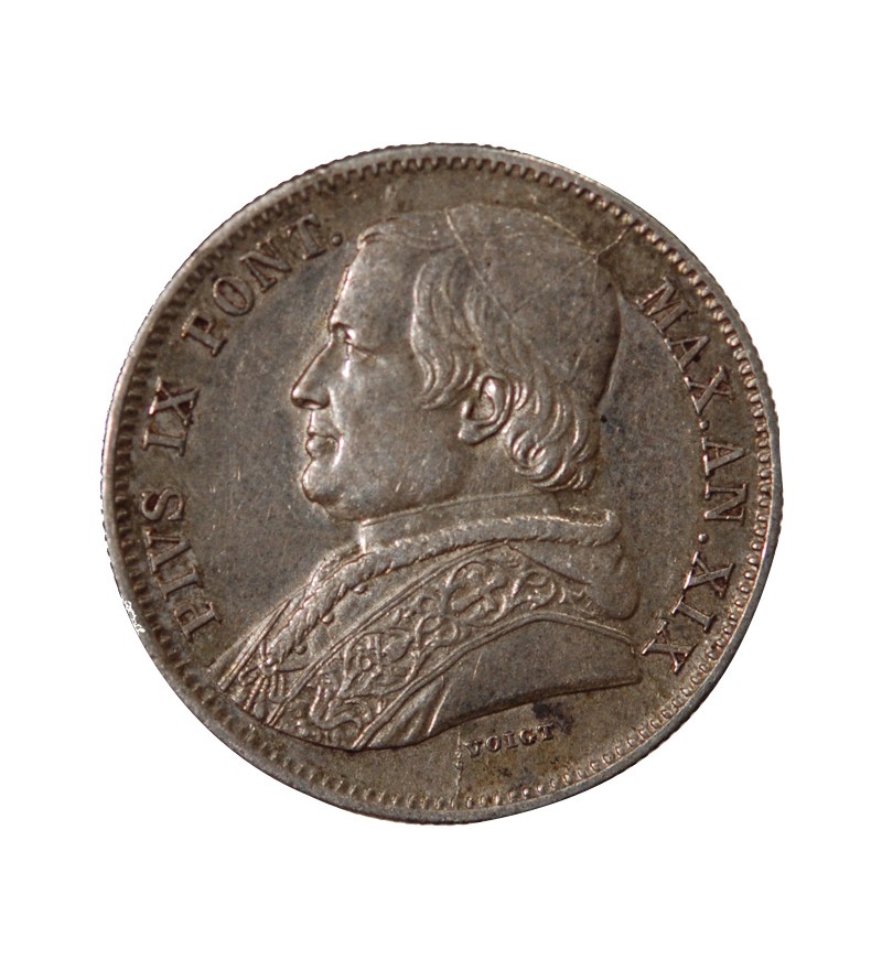Vatican Pie IX 20 baiocchi Argent 1865 R Rome