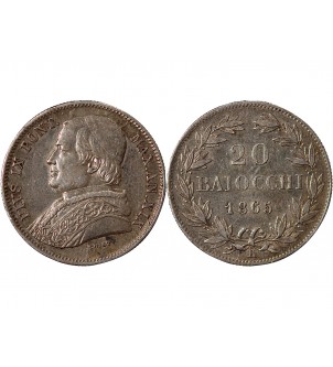Vatican Pie IX 20 Baiocchi Argent 1865 R Rome 2