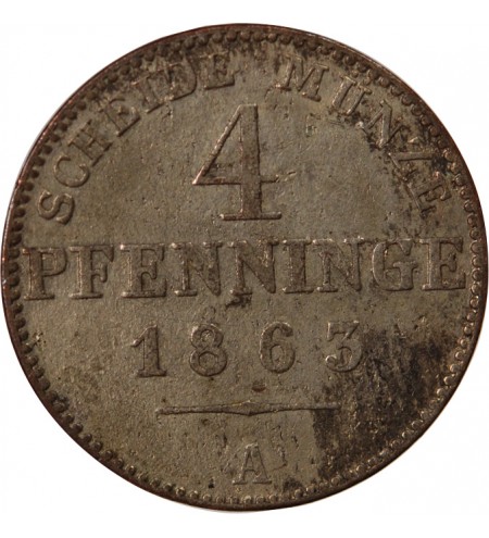 ALLEMAGNE, PRUSSE, WILHELM Ier - 4 PFENNINGE 1863 A BERLIN