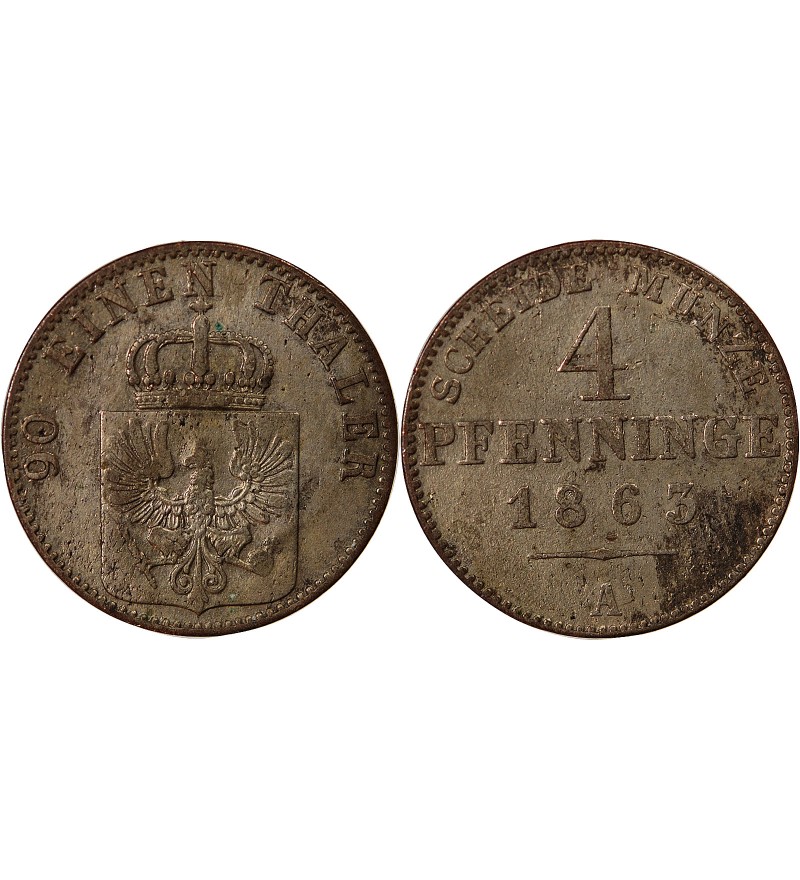ALLEMAGNE, PRUSSE, WILHELM Ier - 4 PFENNINGE 1863 A BERLIN