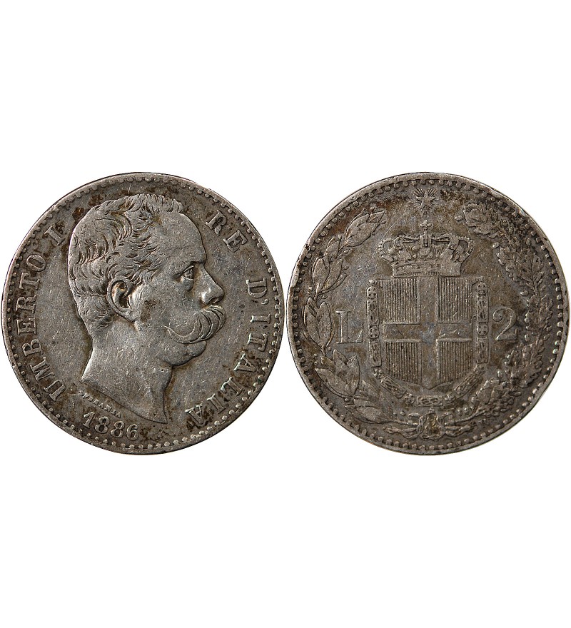 ITALIE, UMBERTO Ier - 2 LIRE ARGENT 1886 R ROME