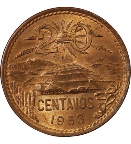 MEXIQUE, PYRAMIDE DE TEOTIHUACAN - 20 CENTAVOS 1963 MEXICO