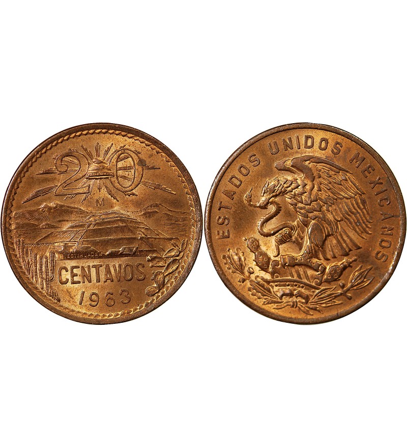 MEXIQUE, PYRAMIDE DE TEOTIHUACAN - 20 CENTAVOS 1963 MEXICO