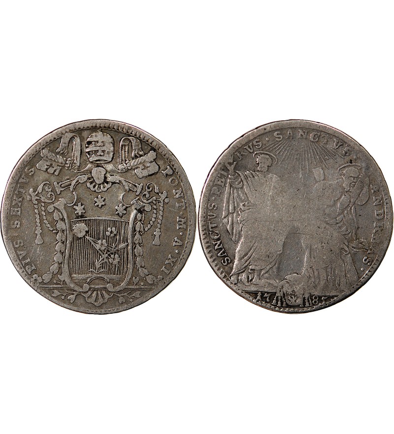 VATICAN, PIE VI - TESTONE ARGENT 1785
