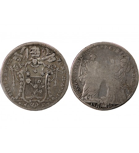 VATICAN, PIE VI - TESTONE ARGENT 1785