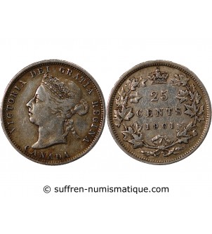 CANADA, VICTORIA - 25 CENTS ARGENT 1901