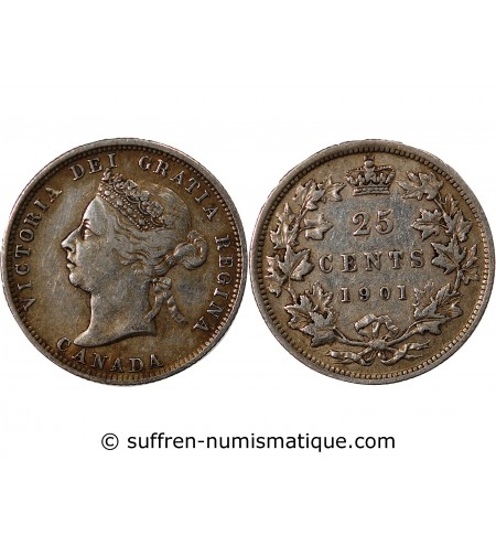 CANADA, VICTORIA - 25 CENTS ARGENT 1901