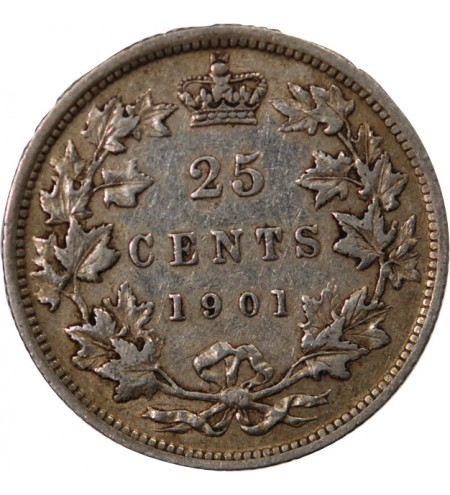 CANADA, VICTORIA - 25 CENTS ARGENT 1901