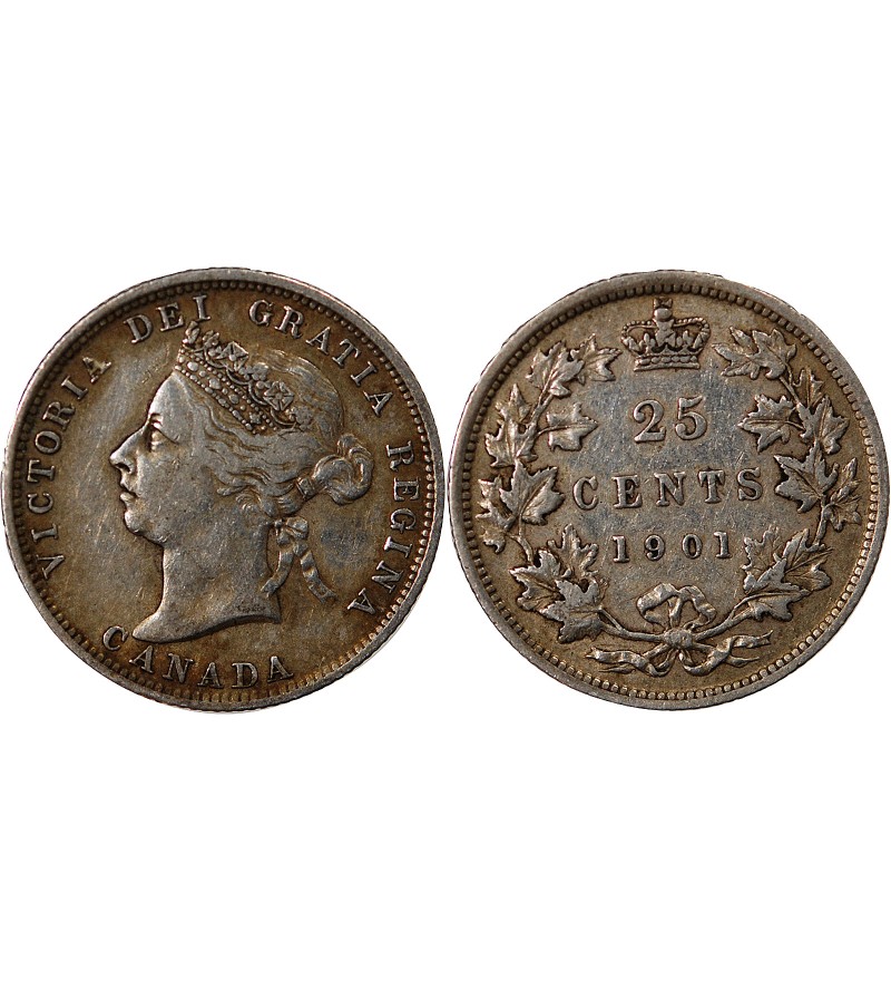 CANADA, VICTORIA - 25 CENTS ARGENT 1901