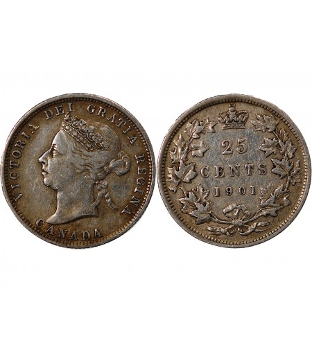 CANADA, VICTORIA - 25 CENTS ARGENT 1901