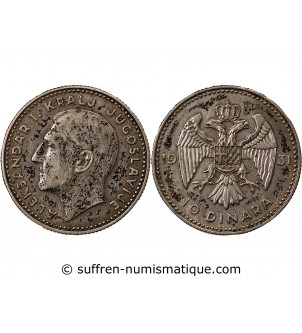 YOUGOSLAVIE, ALEXANDRE Ier - 10 DINARS ARGENT 1931 LONDRES