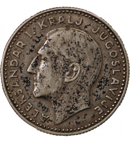 YOUGOSLAVIE, ALEXANDRE Ier - 10 DINARS ARGENT 1931 LONDRES