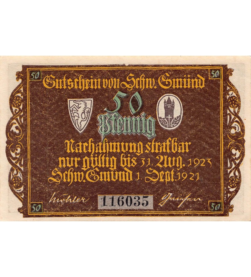 ALLEMAGNE,  Schwäbisch Gmünd - 50 PFENNIG 1921