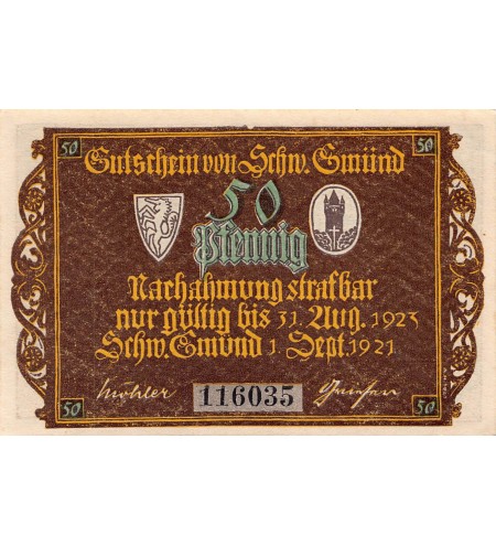 ALLEMAGNE,  Schwäbisch Gmünd - 50 PFENNIG 1921