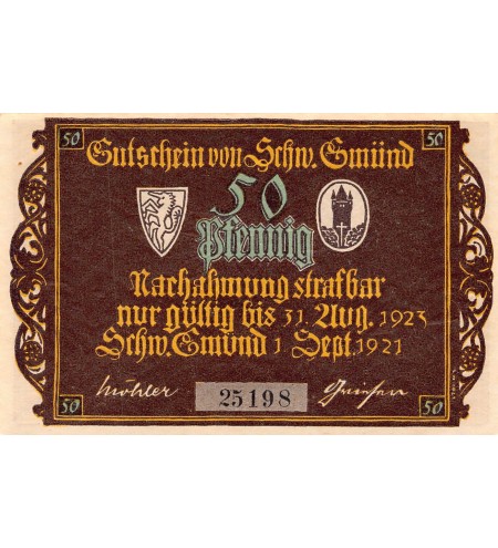 ALLEMAGNE,  Schwäbisch Gmünd - 50 PFENNIG 1921