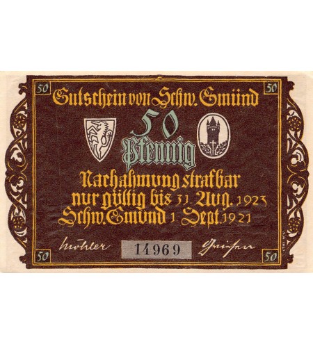 ALLEMAGNE,  Schwäbisch Gmünd - 50 PFENNIG 1921