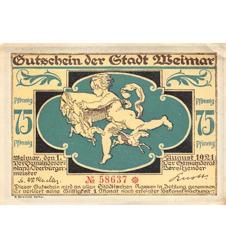 ALLEMAGNE, WEIMAR - 75 PFENNIG 1921