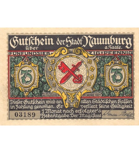 ALLEMAGNE, WEIMAR - 75 PFENNIG 1921