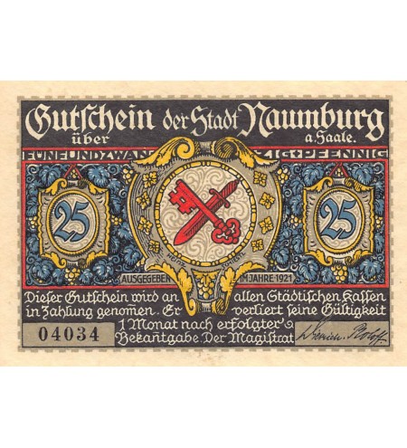 ALLEMAGNE, NAUMBOURG - 25 PFENNIG 1921